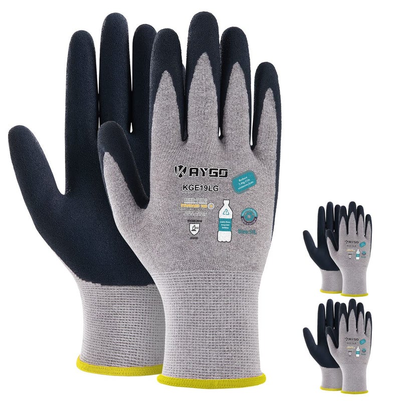 KAYGO Work Gloves for Women KGE19L Eco Friendly Gloves with Breathable Rubber Coated, 3 Pairs,Large - Image 1